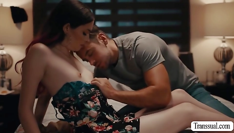 Sexy brunette hair with big tits fucks her feet