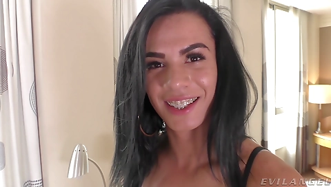 Sexy young brunette gets fucked by a big black cock